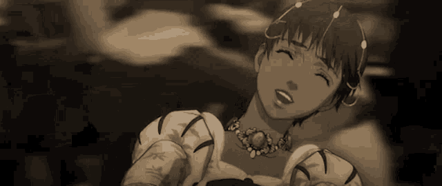 a black and white drawing of a girl with a necklace on her neck