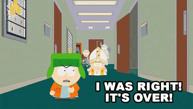 a cartoon character with a green hat says i was right it 's over