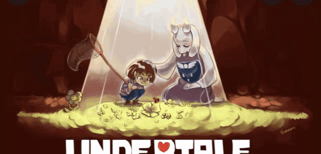 a poster for the video game undertale with a girl and a monster