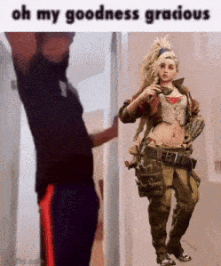 a man is standing in a hallway next to a woman in a video game .