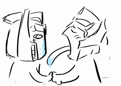a black and white drawing of a robot shaking hands