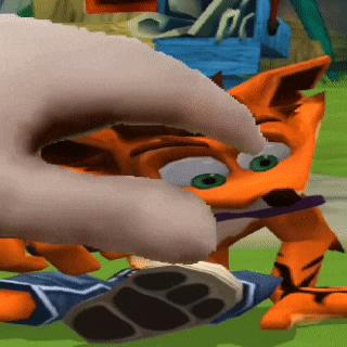 a hand is reaching out to touch a cartoon character 's face
