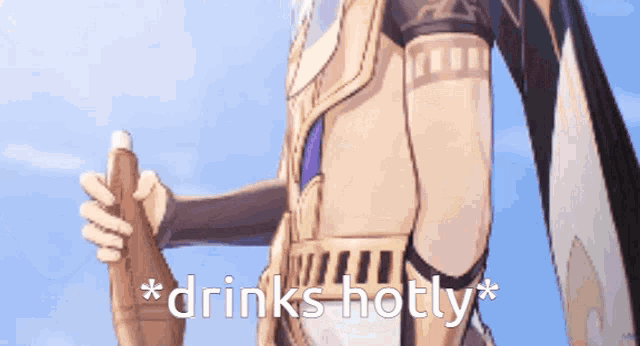 a person holding a bottle with the words " drinks hotly " on it