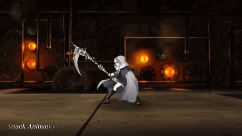 a video game shows an attack animation with a girl in a cape