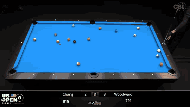 a pool table with the us open written on the top