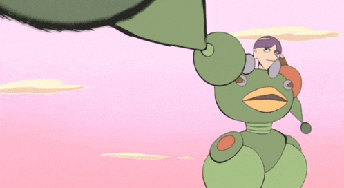 a cartoon drawing of a frog with a purple hat on