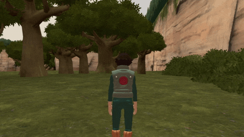 a person in a video game with a red heart on their back