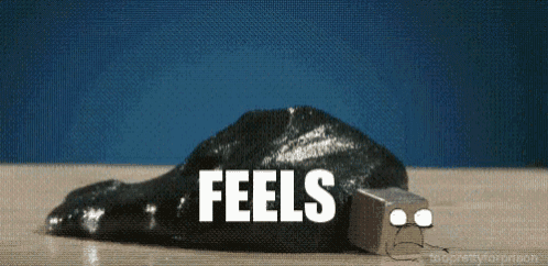 the word feels is on a piece of black slime