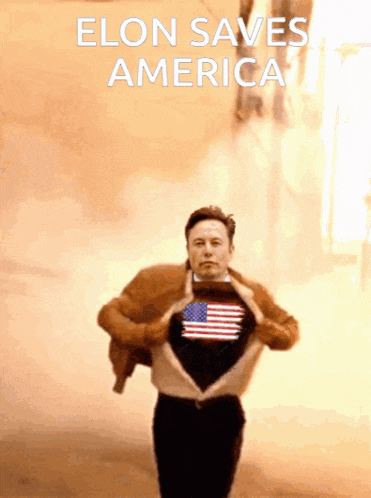 elon musk is wearing a superhero costume and says elon saves america