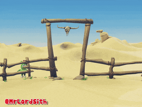a gummy bear wearing a cowboy hat is jumping over a fence in the desert
