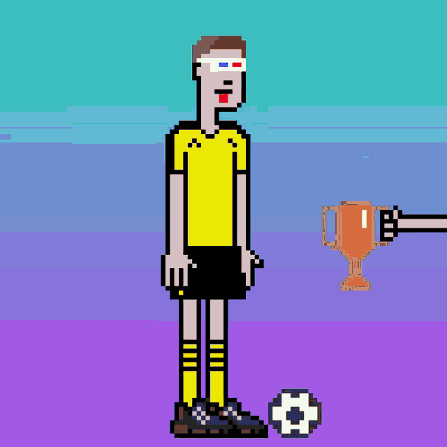 a pixel art of a soccer player with a soccer ball and a remote