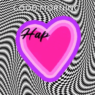 a pink and purple heart with the words `` good morning hap '' on a checkered background .