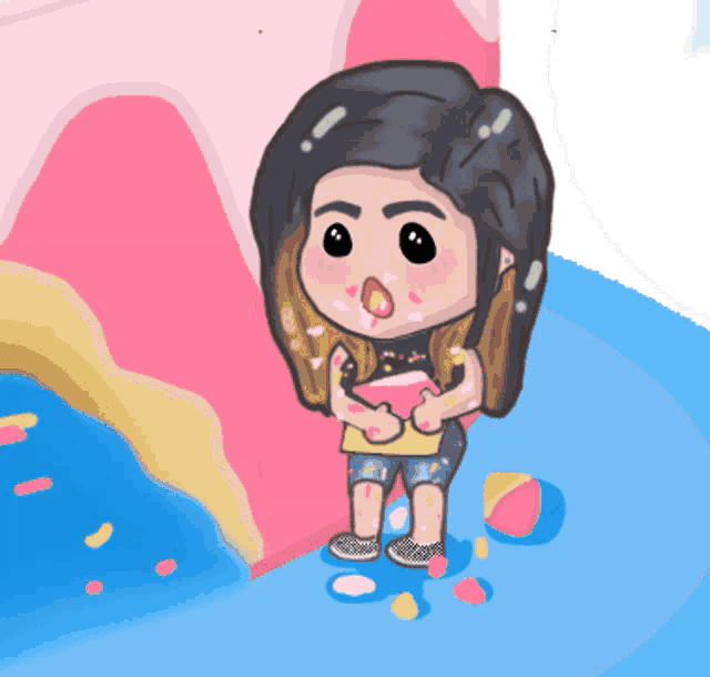 a cartoon of a girl holding a watermelon