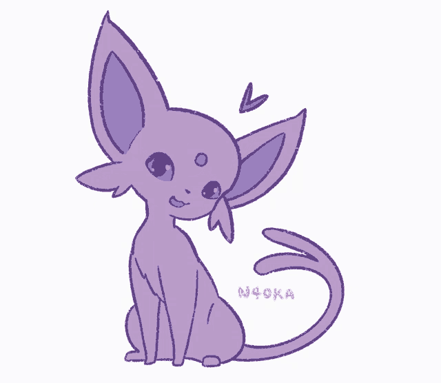 a drawing of a purple cat with the name n4oka on the bottom