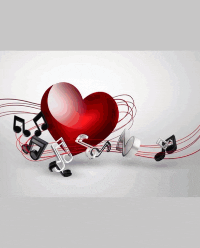 a red heart is surrounded by music notes and the letter c