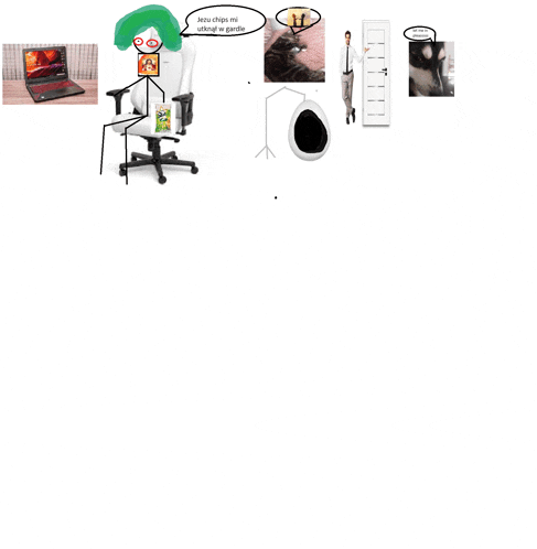 a drawing of a person sitting in an office chair with a speech bubble that says jesus chips me
