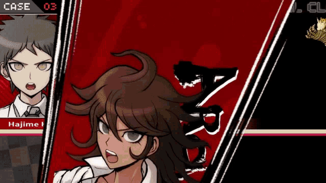 a screenshot of a video game shows a character named hajime and another character named a