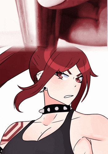 a drawing of a girl with red hair and a black choker