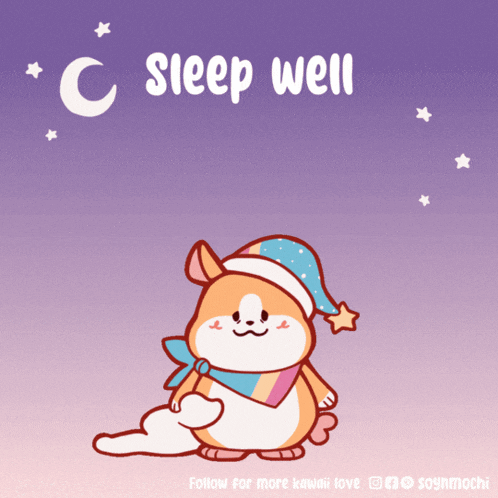 a cartoon of a dog wearing a sleep cap with the words sleep well above it