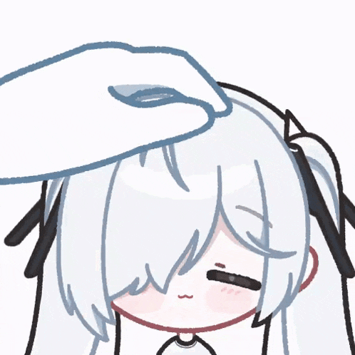 a drawing of a girl with white hair being touched by someone 's hand
