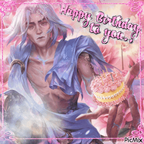 a picture of a man holding a cake with the words happy birthday to you