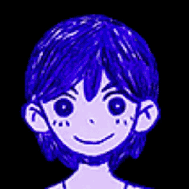 a close up of a person 's face with blue hair and a smile .