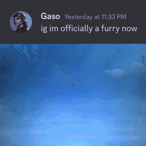 gaso yesterday at 11:33 pm ig im officially a furry now on a blue background