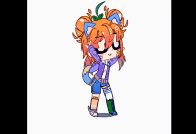 a drawing of a girl with orange hair and a tomato on her head