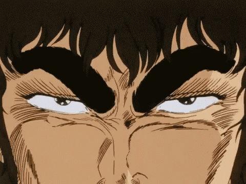 a close up of a cartoon character 's face with a serious look on his face