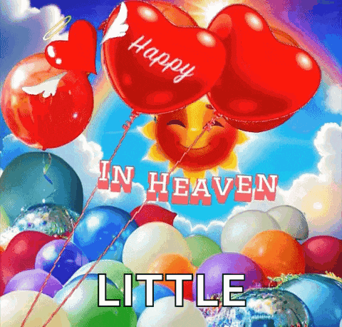 a happy in heaven little greeting card with balloons