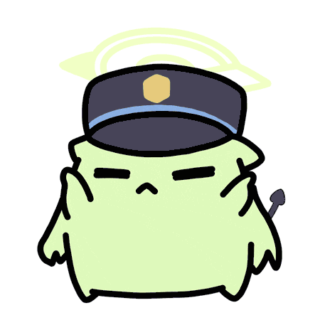 a cartoon frog wearing a police hat with a yellow badge on it