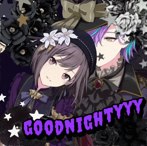 a couple of anime characters standing next to each other with the words goodnightyyy on the bottom right