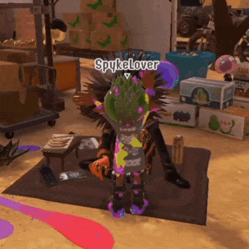 a person in a video game with the name spykelover written on the bottom