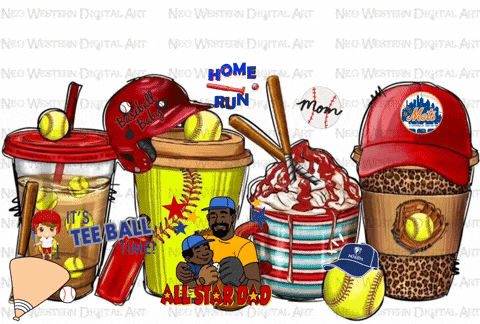 a collection of baseball related items including a cup that says ' it 's tee ball time '
