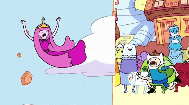a cartoon of princess bubblegum flying in the air