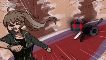 a cartoon drawing of a girl with the word dangan on the top