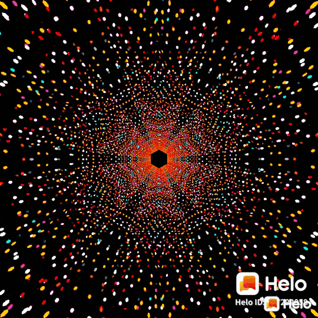 a black background with a circle of colorful dots and the word helo on the bottom