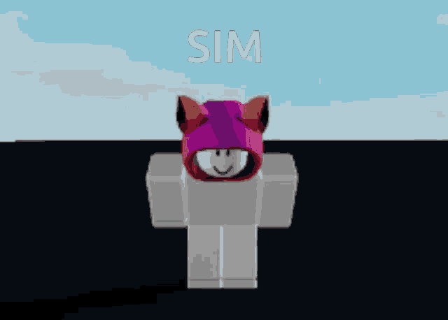 a cartoon character is wearing a purple hoodie with cat ears and the word sim below it