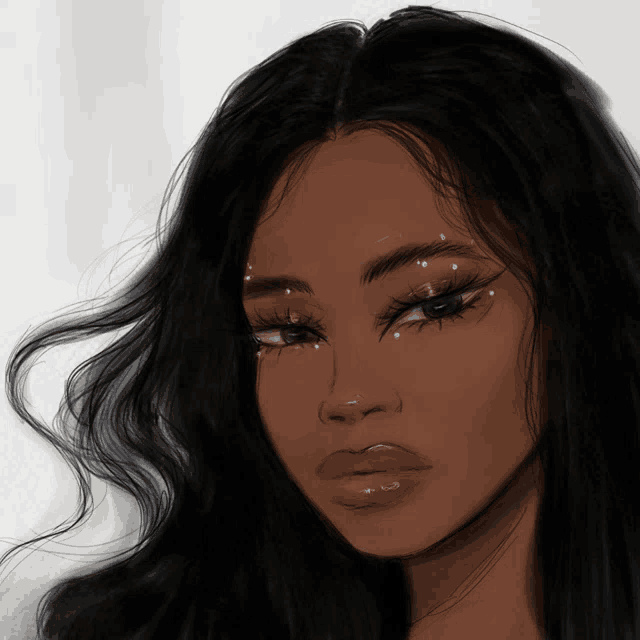 a drawing of a woman with black hair