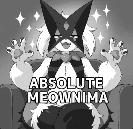 a black and white drawing of a cat with the words " absolute meownima "