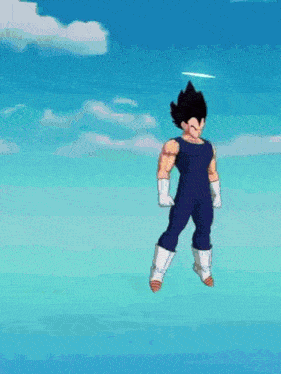 a cartoon of goku and vegeta fighting each other in the air