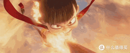 a close up of a cartoon character with chinese characters on the bottom