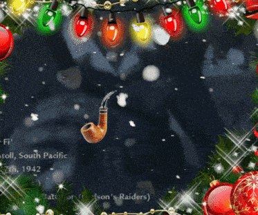 a christmas card with a pipe and christmas lights