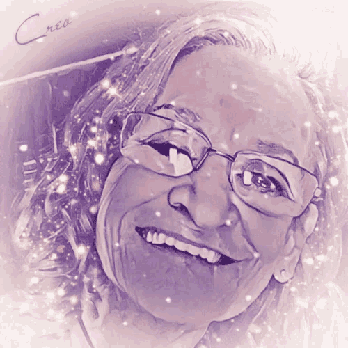 a drawing of a woman with glasses and the name crio on the bottom right
