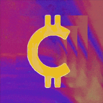 a purple and green background with a yellow c in the center