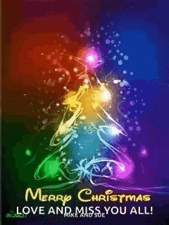 a merry christmas love and miss you all card with a colorful christmas tree