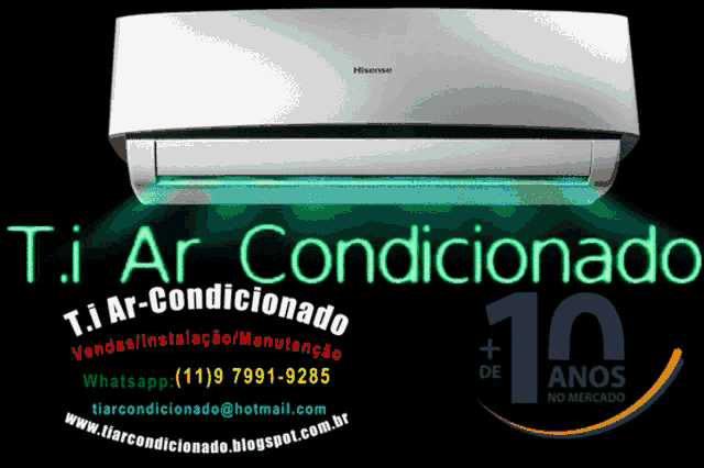 a white hisense air conditioner with the words t.i ar-condicionado