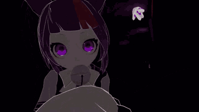 a girl with red eyes is holding a bloody knife in her hand