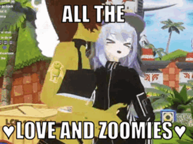 a picture of a video game character with the words all the love and zoomies