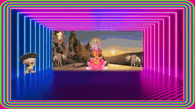 a painting of a woman sitting on a lotus flower surrounded by elephants
